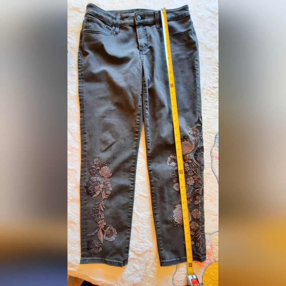Chico's Faded Black  Floral Embroidered Jean - Picture 5 of 9